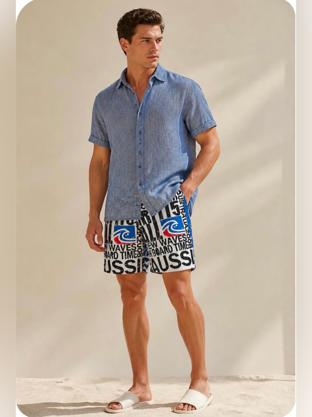 Aussiebum Men's Black & White Logo Print Swim Bermudas